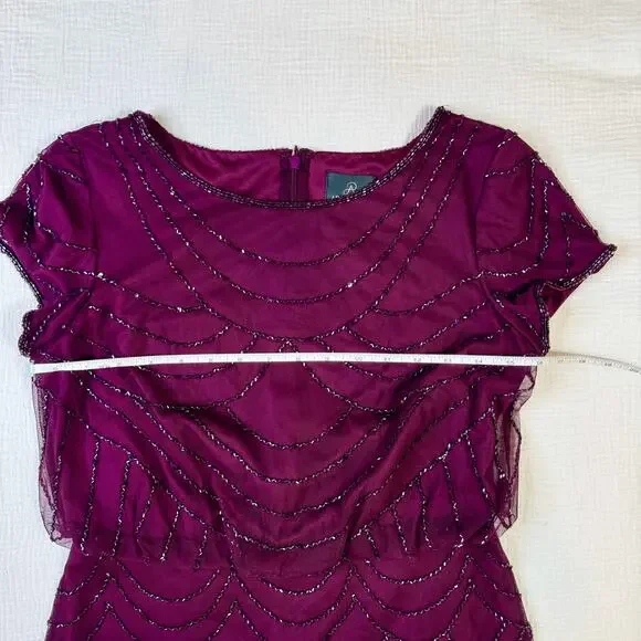 Adrianna Papell Beaded Sheer Overlay Evening Gown Cassis Wine Burgundy Women’s 6 - Picture 11 of 16